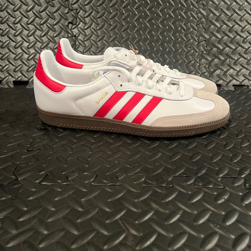 Size 13 Adidas White and Red Samba Sneakers Classic